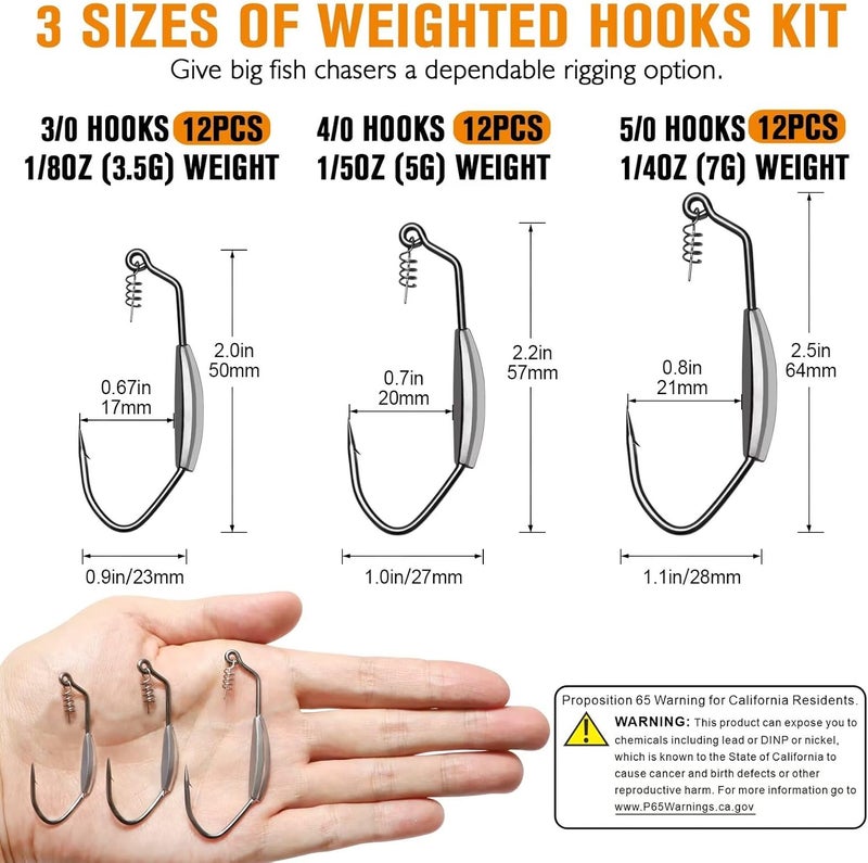 Dovesun 12PCS/44PCS Weighted Swimbait Hooks Weighted Fishing Hooks Saltwater Freshwater Worm Weedless Hooks for Bass Fishing 3/0 4/0 5/0 - Image 4